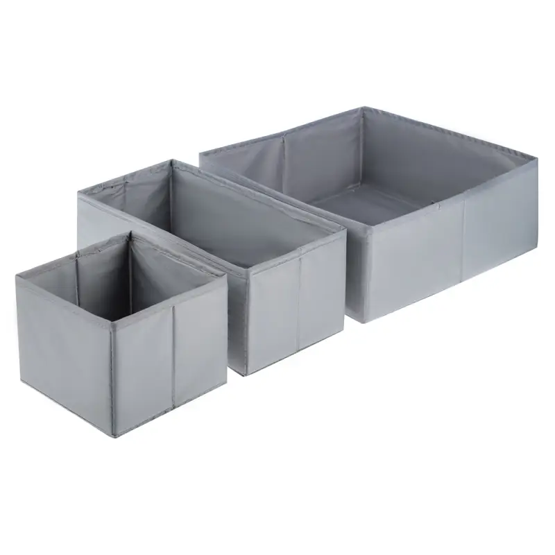 VETTA Короба без крышки, набор 3 шт., 28х28х12см, 28х14х12см, 14х14х12см, полиэстер, серый