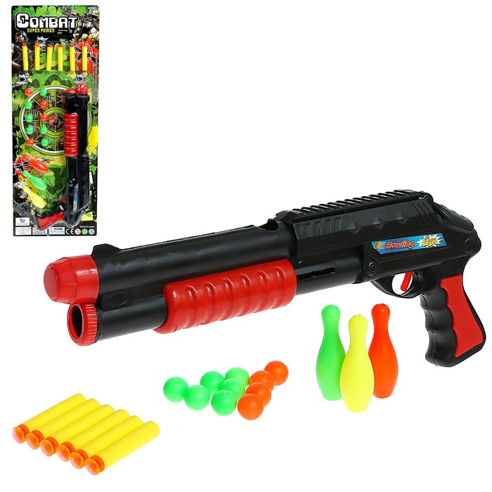 Ружьё «Комбат», с кеглями, стреляет мягкими пулями и шарами Ружьё «Комбат», с кеглями, стреляет мягкими пулями и шарами