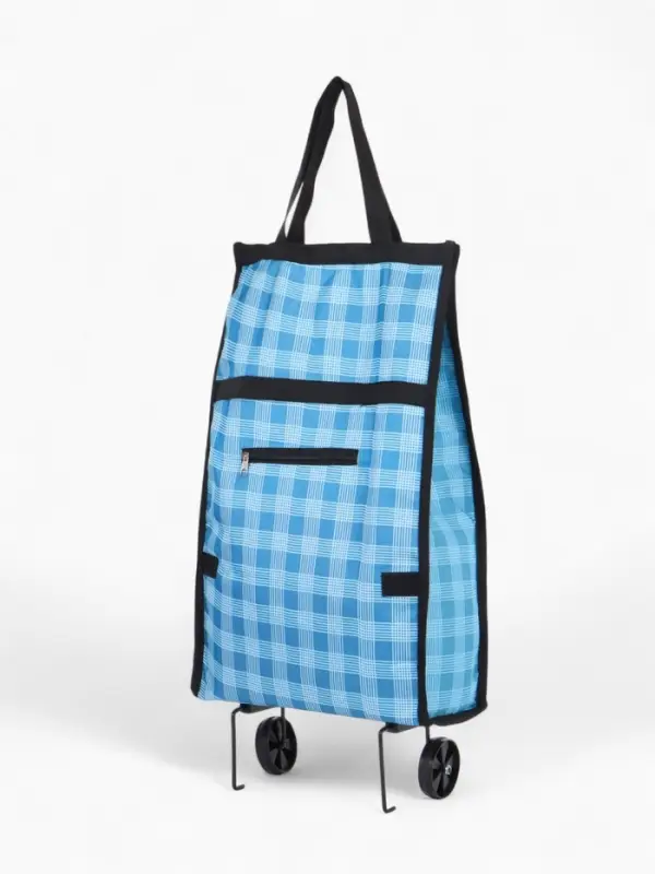 Сумка хозяйственная складная на липучке, 2 колеса, наружный карман, 32&times;13&times;52 см, голубая