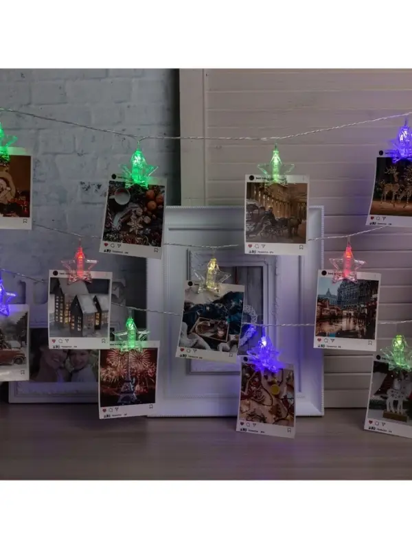 Гирлянда &laquo;Нить&raquo; 4.5 м с насадками &laquo;Прищепки-звёзды&raquo;, IP20, прозрачная нить, 20 LED, свечение мульти (RG/RB), мигание, 220 В