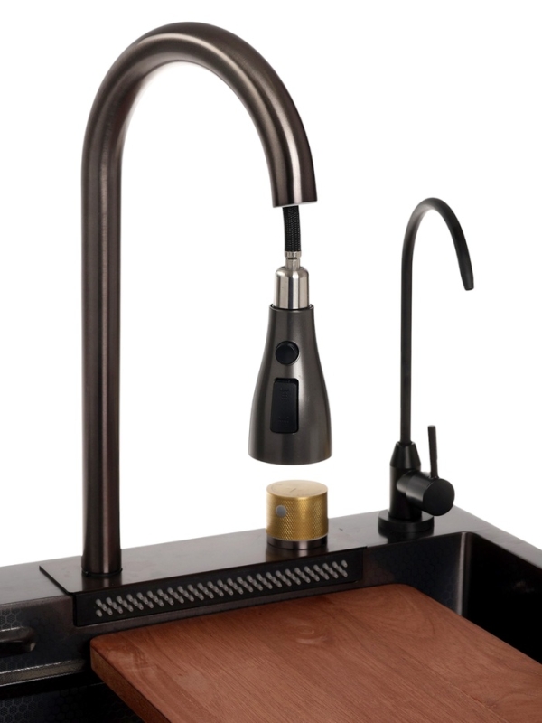 Кухонная мойка ZEIN M04, S=3.0 и 0.7 мм, смеситель, корзины, кран для питьевой воды, графит Кухонная мойка ZEIN M04, S=3.0 и 0.7 мм, смеситель, корзины, кран для питьевой воды, графит