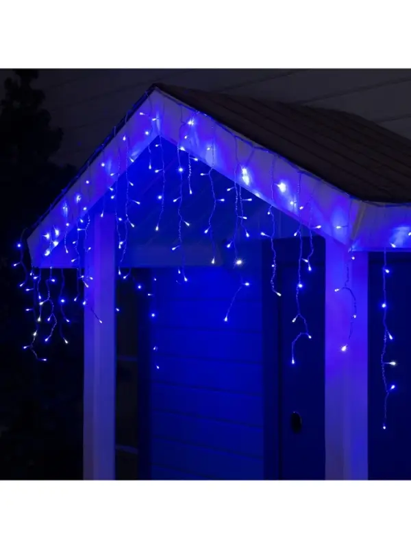 Гирлянда &laquo;Бахрома&raquo; 3&times;0.6 м, IP44, УМС, прозрачная нить, 160 LED, свечение синее, мерцание белым, 220 В