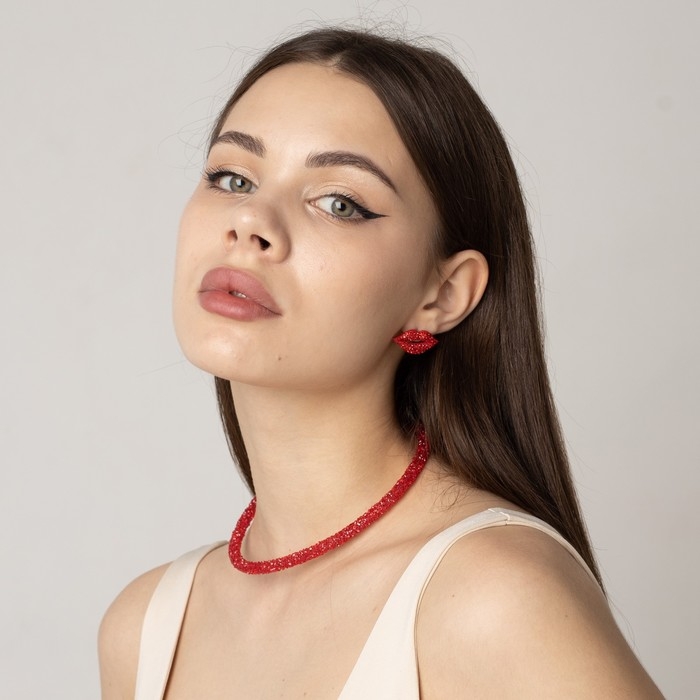 Серьги со стразами «Роли» губы, цвет красный Серьги со стразами «Роли» губы, цвет красный