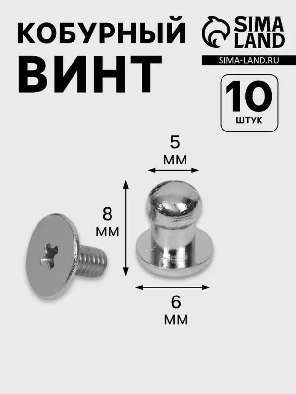 Кобурный винт d=5/6&times;8 мм, 10 шт., цвет серебряный