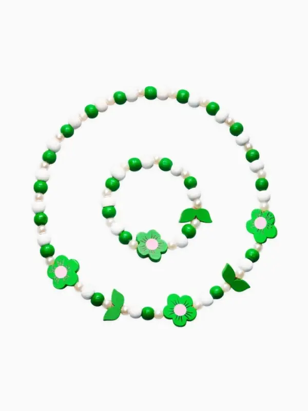 Набор детских украшений &laquo;Выбражулька. Цветы&raquo;, 2 предмета: бусы 40 см, браслет, d=6 см, белый, зеленый