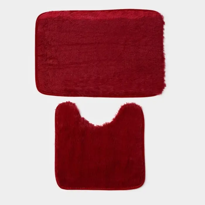 Коврики для ванной и туалета Доляна &laquo;Пушистик&raquo;, 2 шт., 38&times;40 см, 40&times;60 см, бордовые
