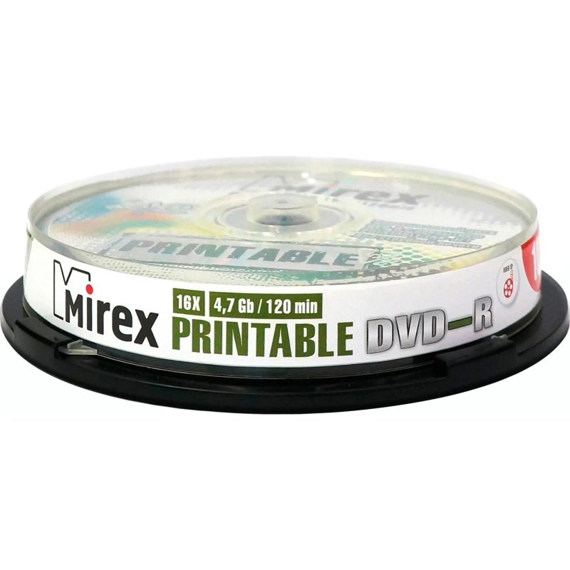 Носители информации DVD-R Printable, 16x, Mirex, Cake/10, UL130028A1L