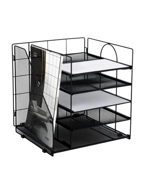 Лоток для бумаг, вертикальный + горизонтальный, металлическая сетка, 5 отделений, чёрный