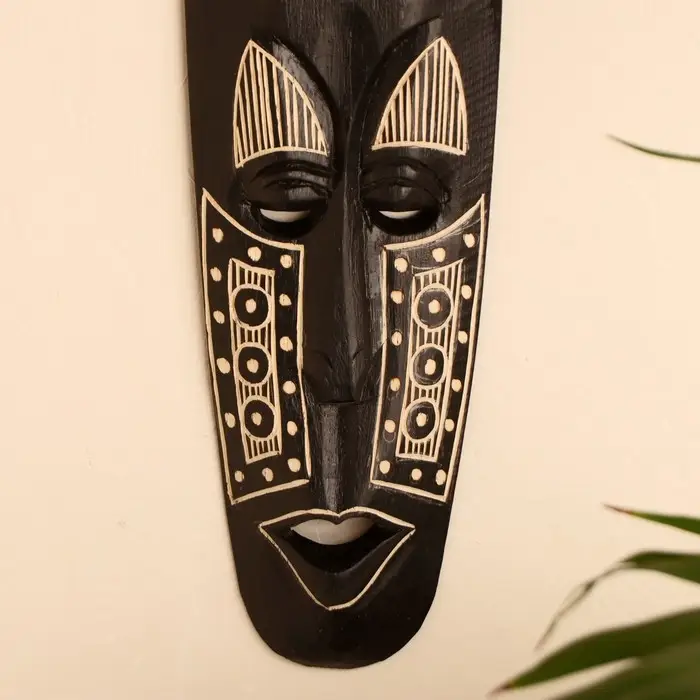 Маска настенная дерево Маска настенная дерево "Абориген черный с геометрическим узором" 3х12х50 см