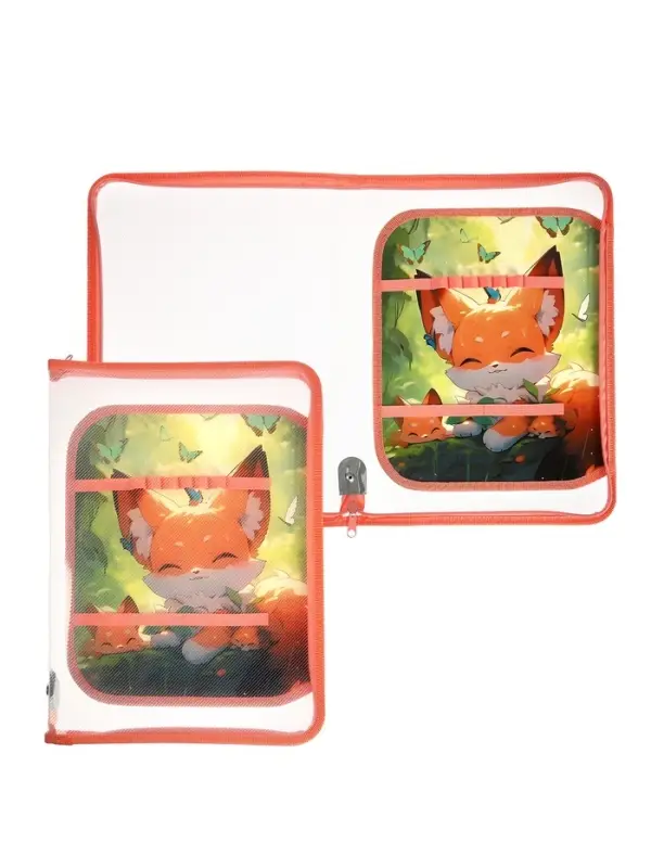 Папка для труда А4 &laquo;Лисята в лесу&raquo;, молния вокруг/откидная планка
