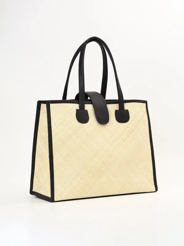 Сумка плетёная на застёжке из пандана, 41&times;16&times;50 см, бежево-чёрная