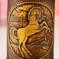 Туес Д6 высокий " Конь вороной",d6см, высота с хватком 12см, береста