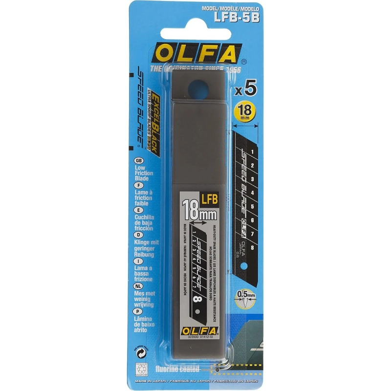 Лезвие OLFA сегментир.,тефлон.покрытие,18мм,толщина 0,5мм, 5шт/уп OL-LFB-5B