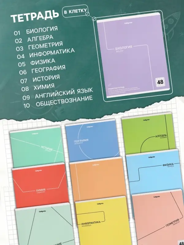 Тетради предметные 12 шт. 48 листов, справочная информация, 60 г, Пастель