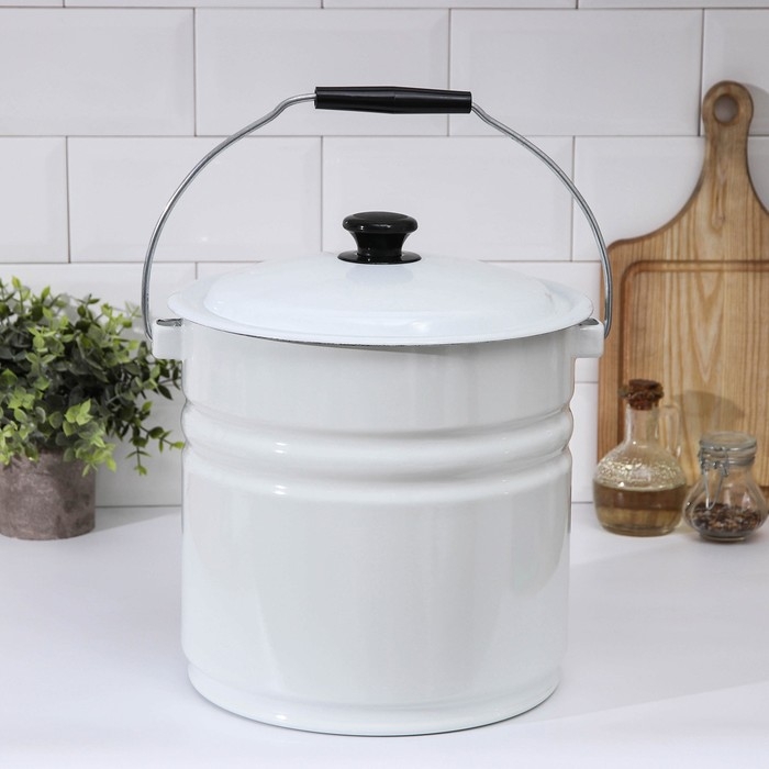 Ведро эмалированное,12 л, с крышкой, цвет белый Ведро эмалированное,12 л, с крышкой, цвет белый