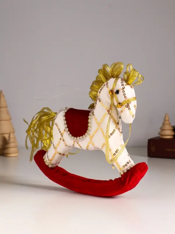 Сувенир пенопласт, текстиль "Лошадка-качалка" белая с пайетками 18х3х18 см