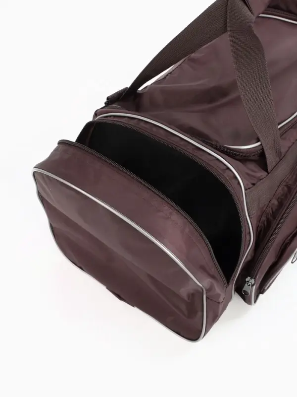 Сумка дорожная на молнии, 4 наружных кармана, длинный ремень, коричневая Сумка дорожная на молнии, 4 наружных кармана, длинный ремень, коричневая