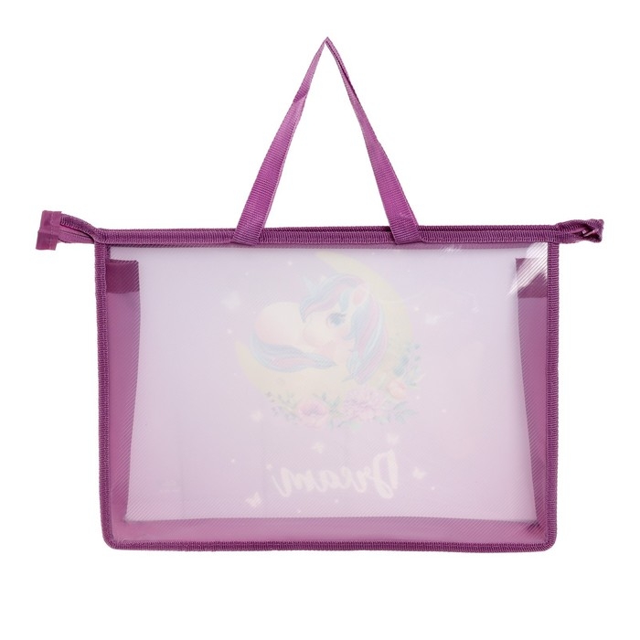 Папка с ручками А4, 335 х 235 х 55 мм, пластиковая, ручки-тесьма, Calligrata "Единорожка"