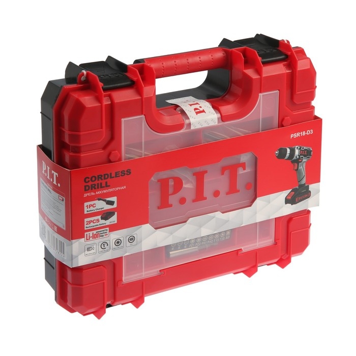 Дрель-шуруповерт P.I.T. PSR18-D3, 20 В, 350/1350 об/мин, 2х1.5 Ач, Li-ion, 30 Нм, кейс