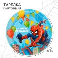 Тарелка бумажная одноразовая &laquo;С Днем Рождения!&raquo;, 18 см, &laquo;Супергерой&raquo;
