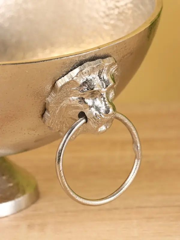 Салатник "Лев с кольцом" на ножке, алюминий (никелевое покрытие) 24х33х13,5 см