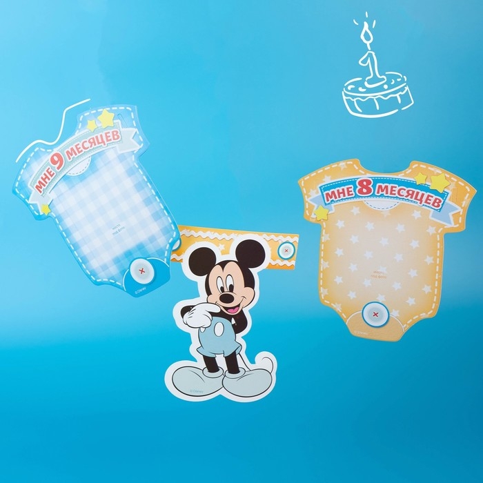 Гирлянда на ленте Гирлянда на ленте "Мне 1 год", с 12 карточками для фото, Микки Маус и друзья