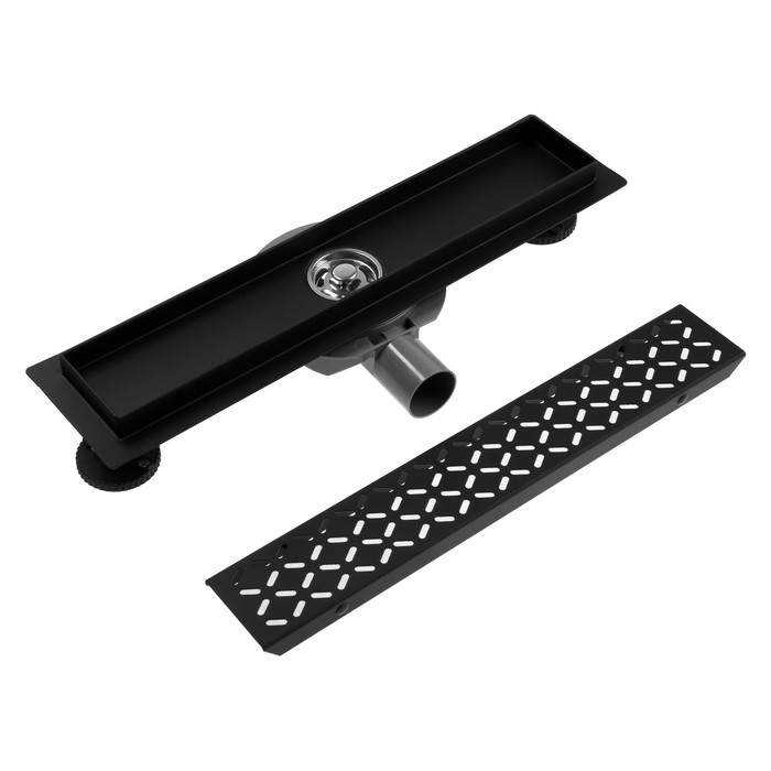 Трап ZEIN engr, c флaнцeм свободного вращ 360°, 7*40 см, d=40/50 мм, нерж сталь, черный