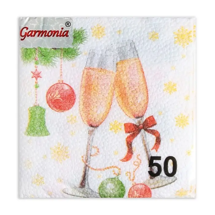 Салфетки новогодние бумажные Гармония цвета «Шампанское» 1 слой, 24х24 см, 50 шт