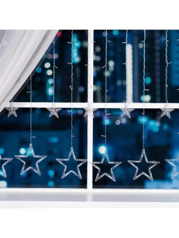 Гирлянда &laquo;Бахрома&raquo; 2.4&times;0.9 м с насадками &laquo;Звёзды&raquo;, IP20, прозрачная нить, 138 LED, свечение белое, 8 режимов, 220 В
