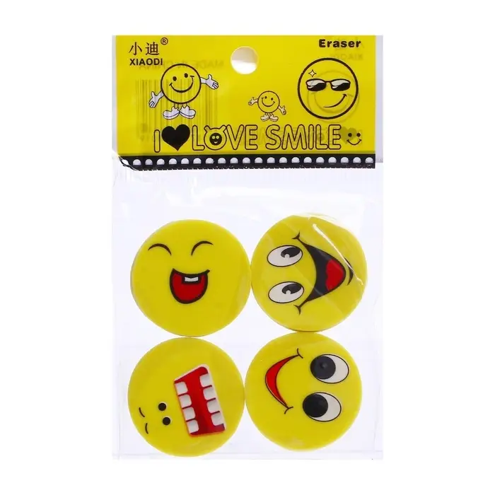 Набор ластиков фигурных Calligrata &laquo;Смайлы&raquo;, 4 штуки, в блистере, МИКС