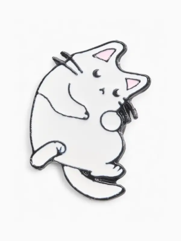 Значок &laquo;Котейка&raquo;, белый в чёрном металле