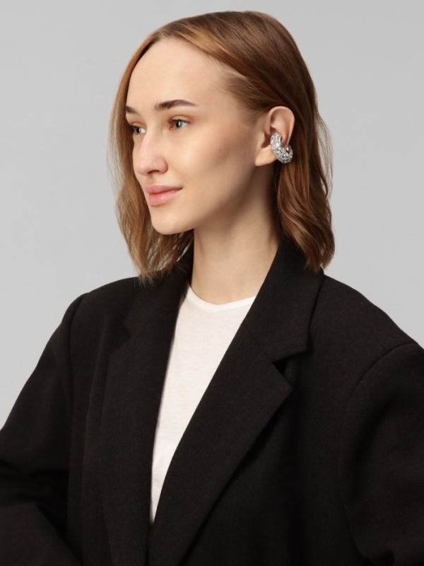 Серьги «Каффы» бублик, крупные стразы, белые в серебре