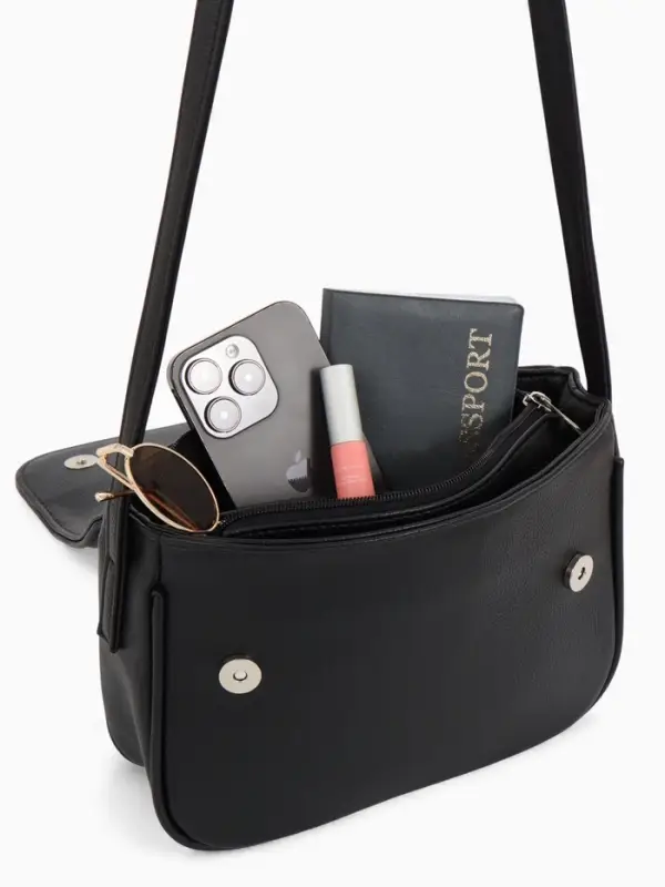 Сумка женская мессенджер TEXTURA на магните, 25&times;7.5&times;19 см, чёрный