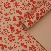 Бумага упаковочная новогодняя, крафт &laquo;Зимний лес&raquo;, на буром 75 г/м&sup2; 0.7&times;10 м