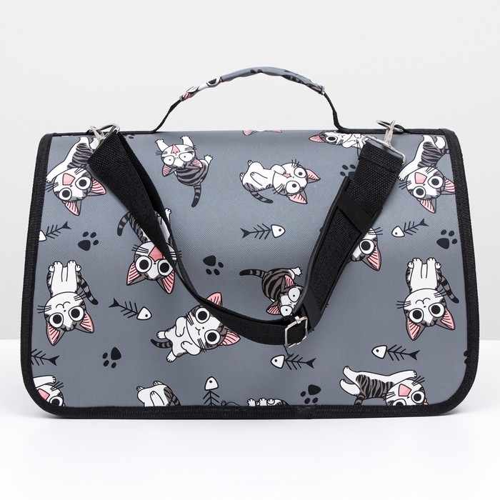 Сумка-переноска каркасная  Сумка-переноска каркасная "Играющие котики", размер S, 37,5 х 17 х 22 см, серая