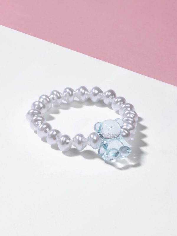 Браслет детский «Выбражулька» мармеладный мишка, жемчуг, белый с голубым Браслет детский «Выбражулька» мармеладный мишка, жемчуг, белый с голубым