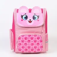 Ранец с эргономичной спинкой квадратный с доп. элементами "Мишка"