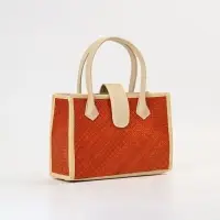 Сумка плетёная на застёжке из пандана, 30&times;10&times;35 см, бежево-оранжевая