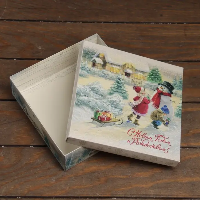 Коробка складная, крышка - дно «С Новым годом и Рождеством» 20 х 20 х 6 см Коробка складная, крышка - дно «С Новым годом и Рождеством» 20 х 20 х 6 см