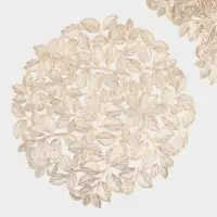 Набор салфеток сервировочных на стол Доляна &laquo;Листья&raquo;, d=38 см, 4 шт., ПВХ, золотистый