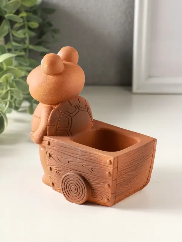Подставка для мелочей &laquo;Черепаха с тележкой&raquo;, 12&times;10&times;8 см, гипс, охра