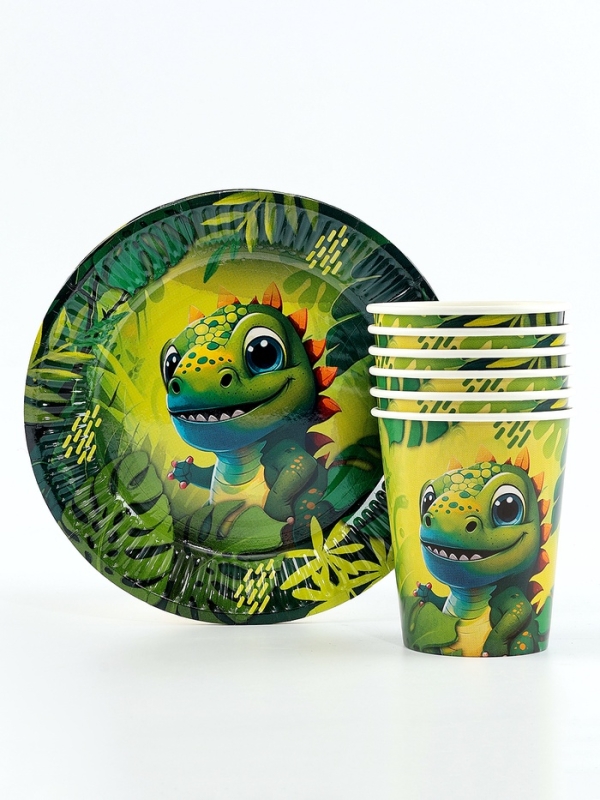 Набор бумажной посуды одноразовый Набор бумажной посуды одноразовый "Динозавр" 6 тарелок, 6 стаканов