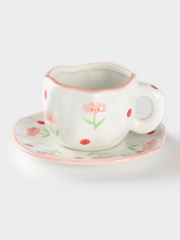 Чайная пара Доляна «Цветочная аллея», чашка 220 мл, блюдце d=16 см, ручная роспись, керамика, белая