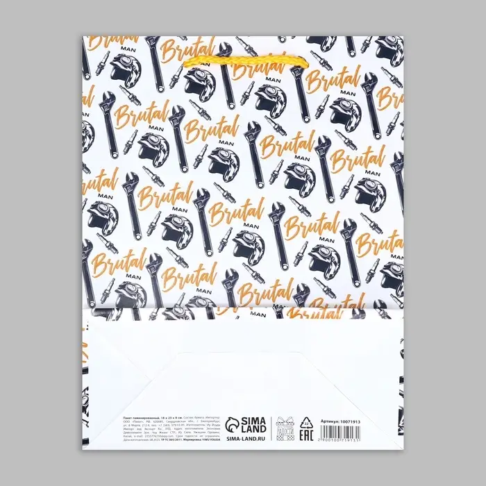 Пакет подарочный ламинированный, упаковка, Brutal man, MS, 23 х 18 х 8 см