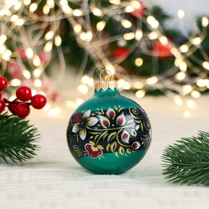 Ёлочный шар d-8 см Ёлочный шар d-8 см "Расписные листики" ручная роспись