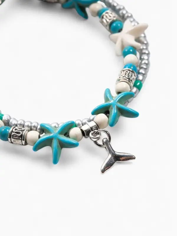 Браслет на ногу &laquo;QF. Хвост русалки&raquo;, L=25 см + удлинитель 5 см, белый, голубой в серебре