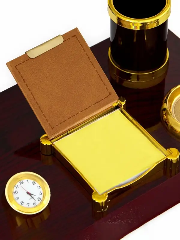 Набор настольный, органайзер 5 в 1 с визитницей и часами, красное дерево