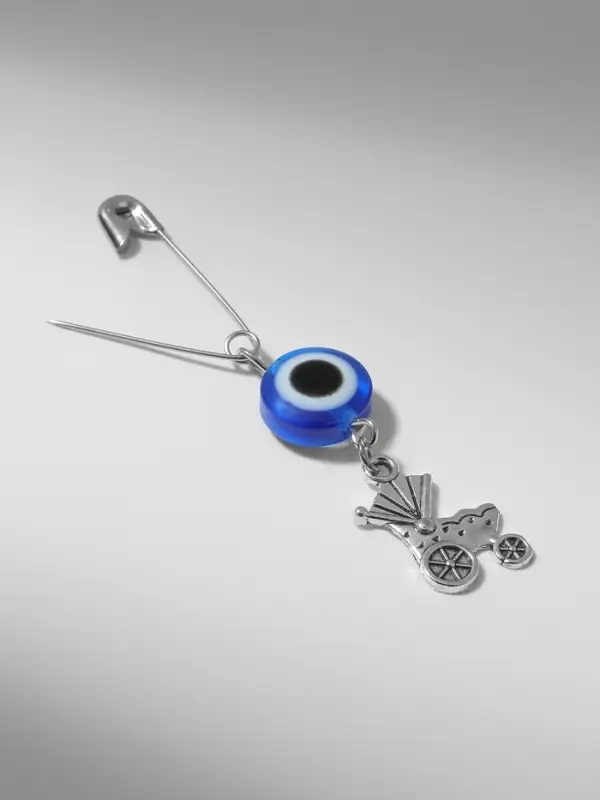 Булавка-оберег «Для детей», коляска, 2.2 см, синяя в серебре