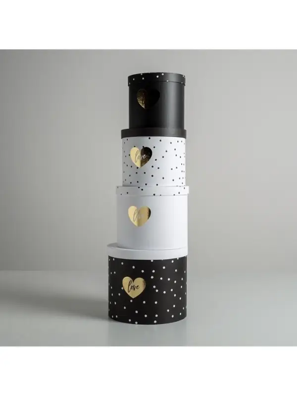 Набор коробок для цветов 4 в 1, упаковка подарочная, &laquo;Чёрно-белый&raquo;, 14&times;14&times;13 см - 20&times;20&times;17.5 см