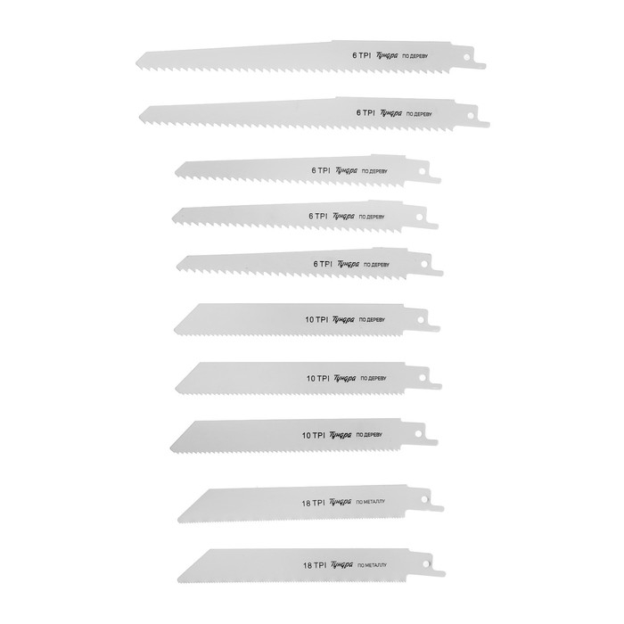 Набор полотен универсальных для сабельной пилы ТУНДРА, HCS/Bimetal, 150/200х19 мм, 10 шт. Набор полотен универсальных для сабельной пилы ТУНДРА, HCS/Bimetal, 150/200х19 мм, 10 шт.